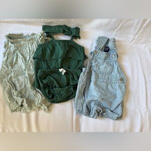 3-6 month summer girl Green and Light Blue Baby Outfit Set